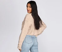 Textured Cable Knit Cropped Sweater