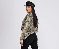 Snake Print Cropped Sweater