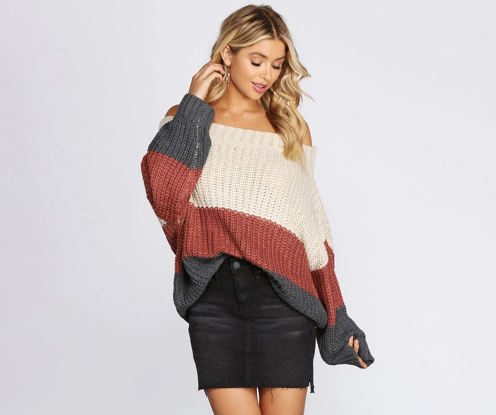 Cozy Colorblock Off The Shoulder Sweater