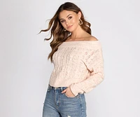 Off The Shoulder Cable Knit Sweater
