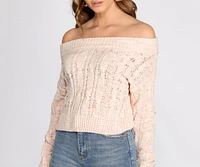 Off The Shoulder Cable Knit Sweater