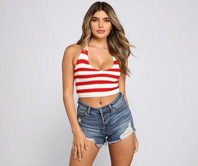 Americana Stripes Halter Crop Top