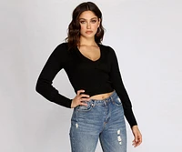 Balloon Sleeve Ribbed Crop Top