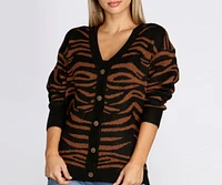 Buttoned Zebra Print Cardigan