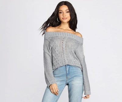 Off The Shoulder Cable Knit Sweater
