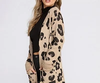 Leopard Print Long Line Cardigan