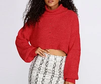 Cropped Chenille Turtleneck Sweater