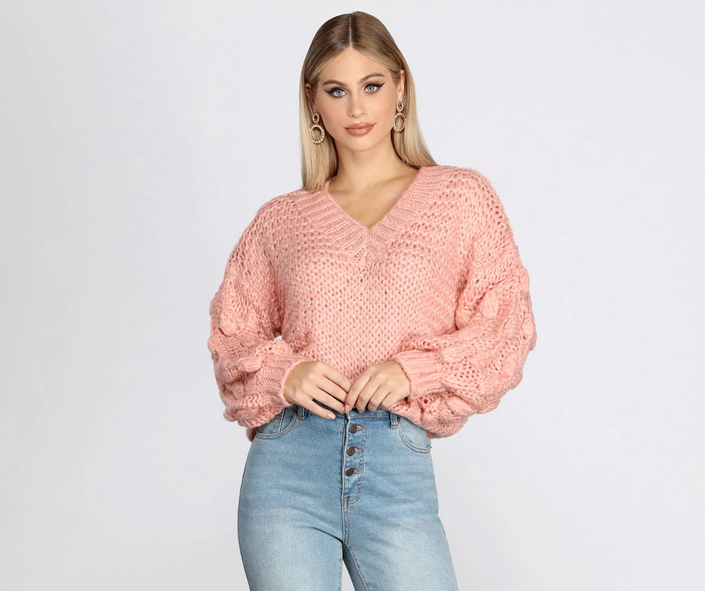 Pom Sleeve Detail Oversized Sweater