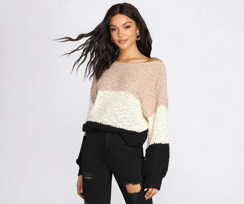 Colorblock Popcorn Knit Sweater