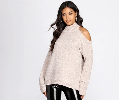 Chenille Cold Shoulder Sweater