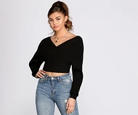 Ribbed Knit Surplice Top