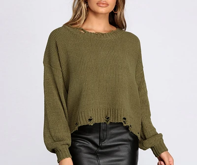 Distressed Chenille Knit Sweater