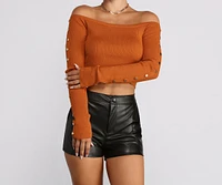 Off To Better Places Button Knit Crop Top