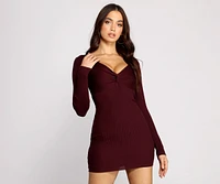 Twist Front Ribbed Knit Mini Dress