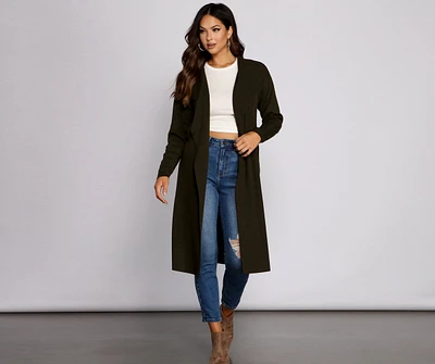 Tie Waist Long Line Cardigan