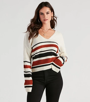 Sassy Striped Lattice Back Knit Sweater