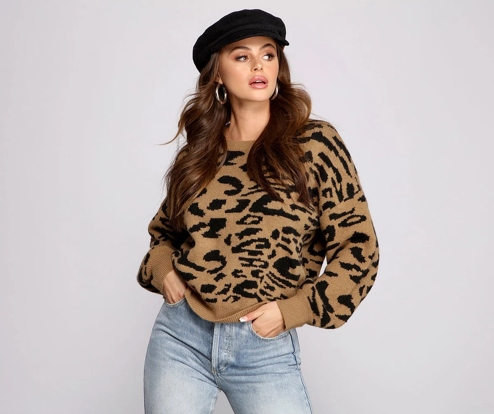 Leopard Print Crew Neck Sweater