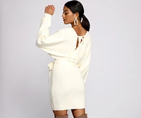 Tie Front Wrap Mini Sweater Dress