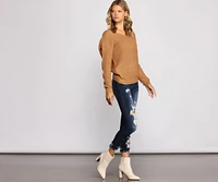 Trendy Knot Back V Neck Sweater