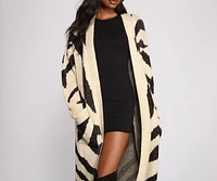 Zebra Print Long Line Cardigan