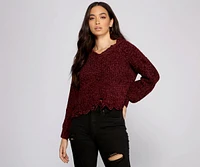 Distressed And Chic Chenille Sweater