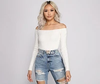 Off The Shoulder Ribbed Eyelash Knit Sweater