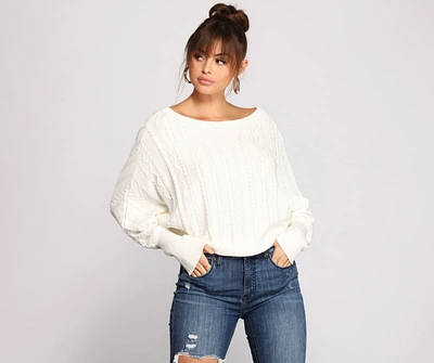 Chic Cable Knit Boat Neck Sweater