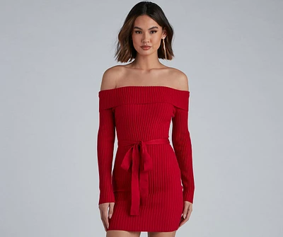 Wrap Me Glam Ribbed Mini Dress