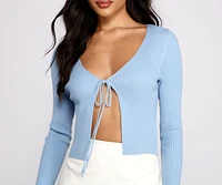 Basic Ribbed Knit Tie-Front Cardigan