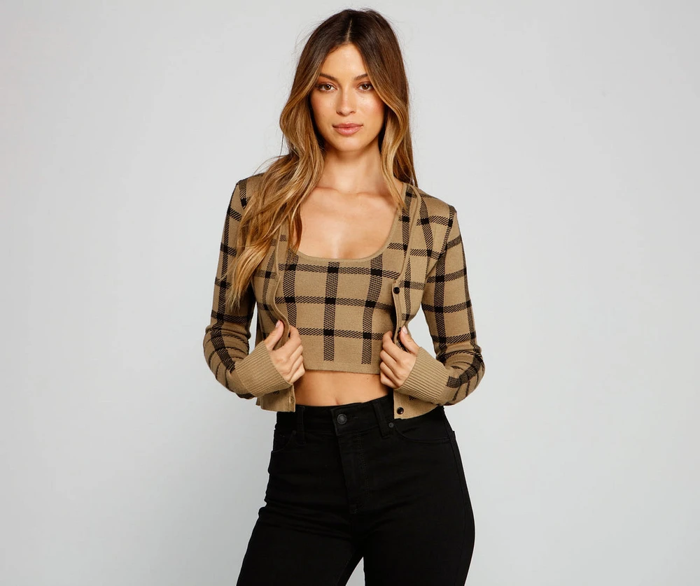 Plaid Daze Cropped Cardigan