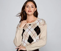 Seasons Change Argyle Crop Sweater