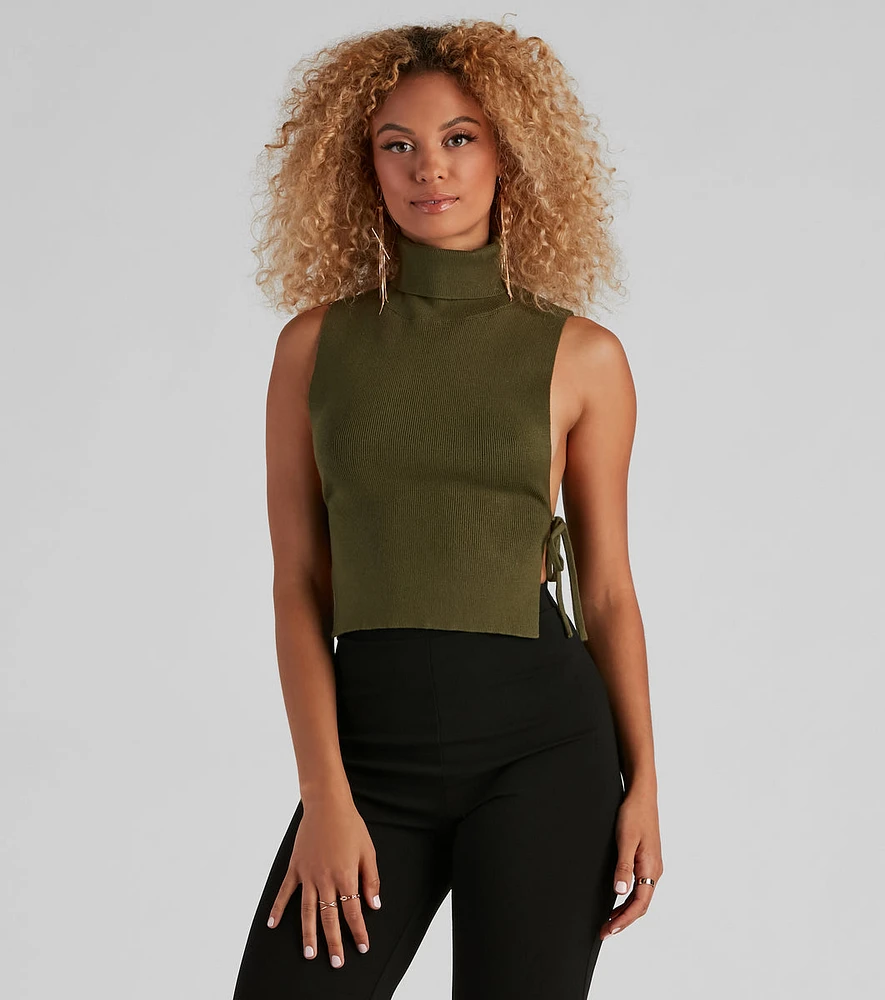 Side Ties Turtleneck Sweater Top