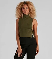 Side Ties Turtleneck Sweater Top