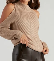 Chic Cable Knit Cold Shoulder Sweater