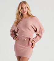 Cold Classic Dolman Sleeve Belted Sweater Dress