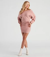 Cold Classic Dolman Sleeve Belted Sweater Dress