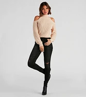 Knit Girl Cold Shoulder Sweater