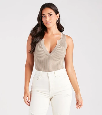 Down A Notch Sweater Knit Bodysuit