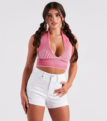 Current Mood Striped Halter Sweater Top