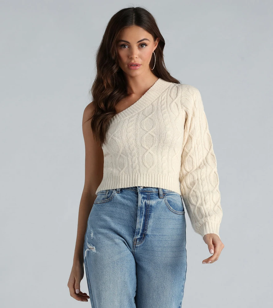 Better Half Cable Knit One Shoulder Sweater Top