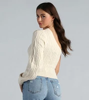 Better Half Cable Knit One Shoulder Sweater Top