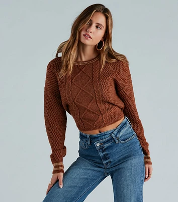 Tied Together Style Striped Cable Knit Sweater