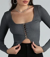 Cute Flair Lace-Up Sweater Crop Top