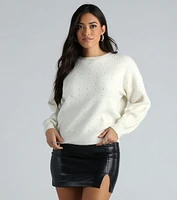 She Dazzles Long Sleeve Rhinestone Knit Sweater