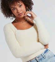 Cuddle Up Eyelash Knit Scoop Neck Crop Sweater