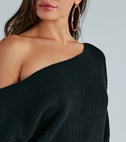 Casual And Cozy Off-The-Shoulder Sweater Dress