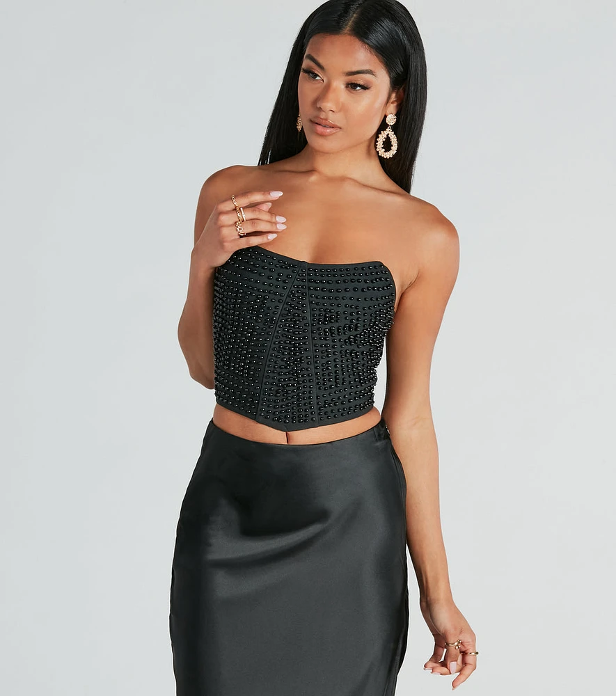 Utterly Radiant Faux Pearl Bandage Crop Top