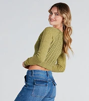Fashionable Cozy Cable Knit Crop Cardigan