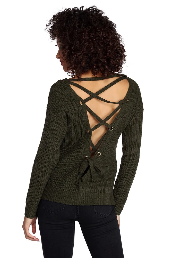 Lattice Back Cozy Pullover Sweater