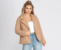 Asymmetrical Zip Front Teddy Jacket